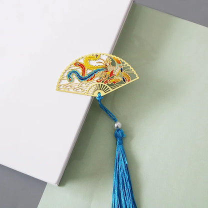 Elegant Chinese Style Metal Folding Fan Bookmark