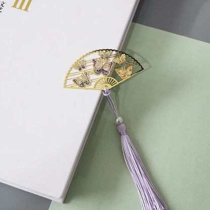 Elegant Chinese Style Metal Folding Fan Bookmark