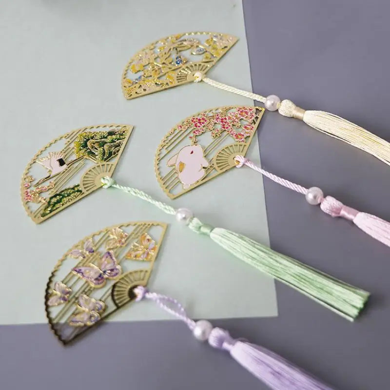 Elegant Chinese Style Metal Folding Fan Bookmark