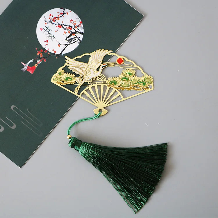 Elegant Chinese Style Metal Folding Fan Bookmark