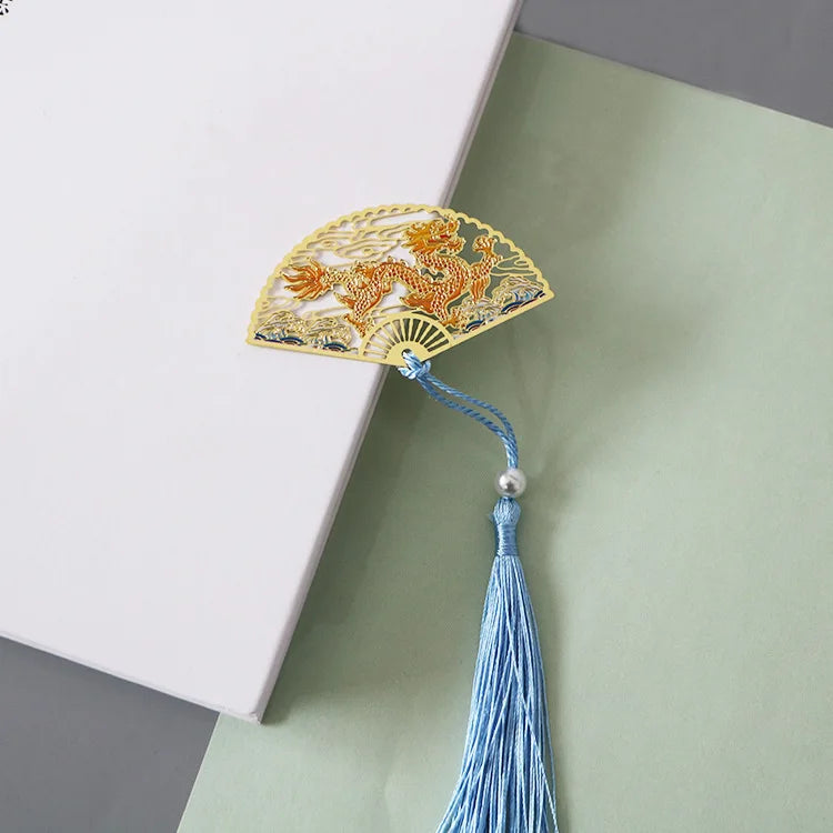 Elegant Chinese Style Metal Folding Fan Bookmark