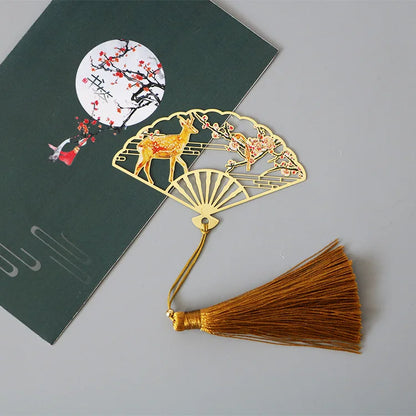 Elegant Chinese Style Metal Folding Fan Bookmark