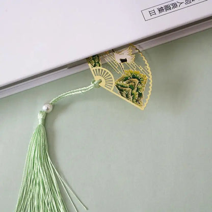 Elegant Chinese Style Metal Folding Fan Bookmark