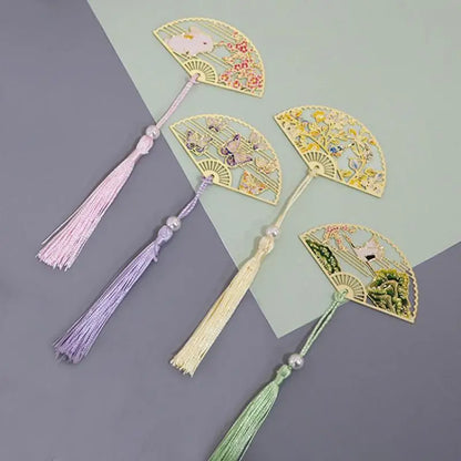 Elegant Chinese Style Metal Folding Fan Bookmark